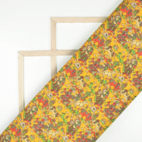 Ochre Yellow And Dark Amber Orange Madhuvanii Pattern Digital Print Art Tusser Silk Fabric