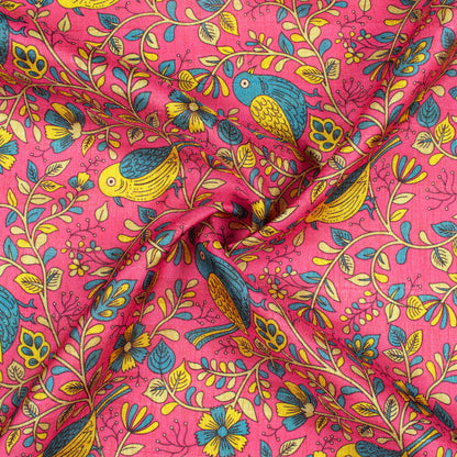Magenta Pink And Peacock Blue Madhuvanii Pattern Digital Print Art Tusser Silk Fabric