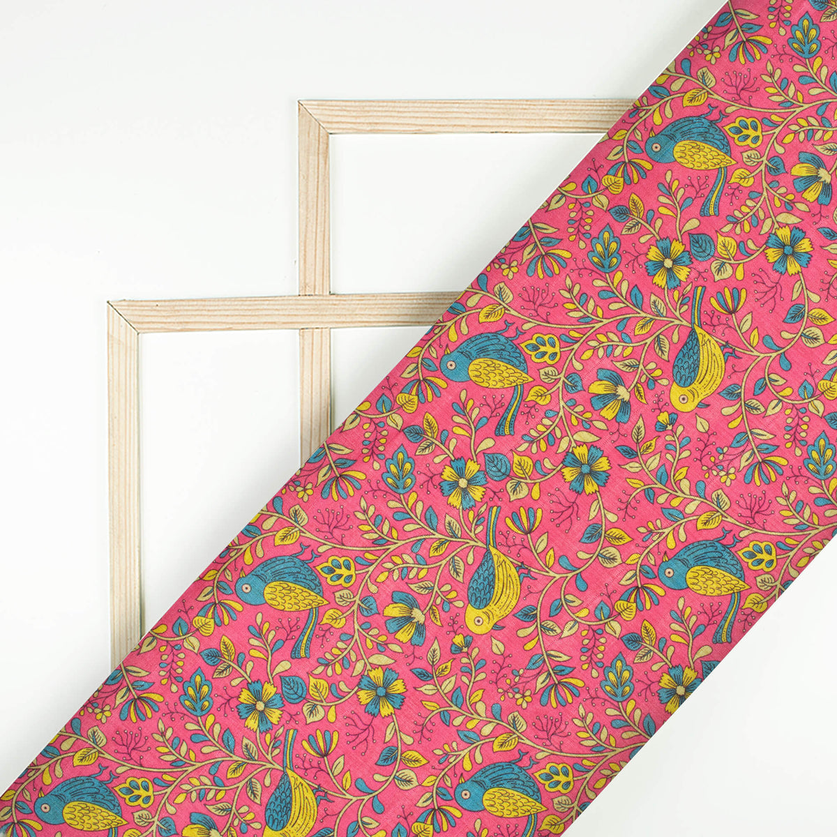 Magenta Pink And Peacock Blue Madhuvanii Pattern Digital Print Art Tusser Silk Fabric
