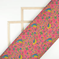 Magenta Pink And Peacock Blue Madhuvanii Pattern Digital Print Art Tusser Silk Fabric