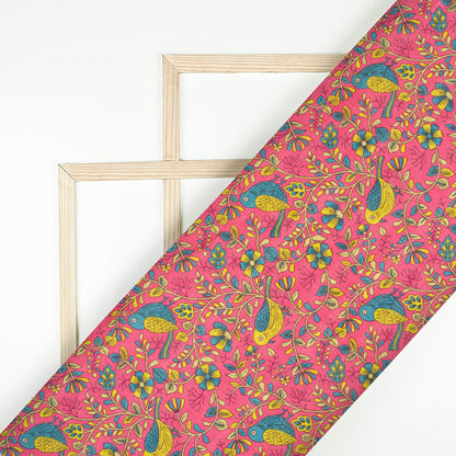Magenta Pink And Peacock Blue Madhuvanii Pattern Digital Print Art Tusser Silk Fabric