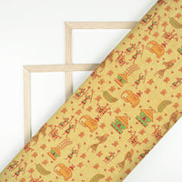Mellow Yellow And Maroon Madhuvanii Pattern Digital Print Art Tusser Silk Fabric