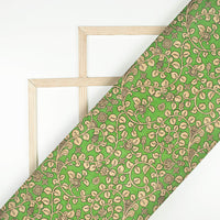 Forest Green And Off White Kalamkrii Pattern Digital Print Art Tusser Silk Fabric