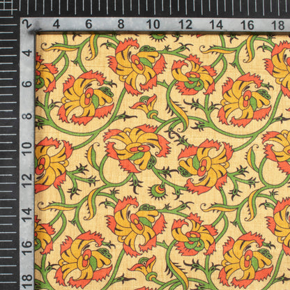 Beige And Mustard Yellow Floral Pattern Digital Print Art Tusser Silk Fabric