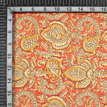 Vermilion Orange And Beige Paisley Pattern Digital Print Art Tusser Silk Fabric