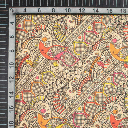 Off White And Black Madhuvanii Pattern Digital Print Art Tusser Silk Fabric
