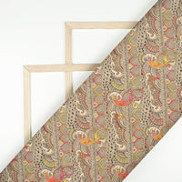 Off White And Black Madhuvanii Pattern Digital Print Art Tusser Silk Fabric