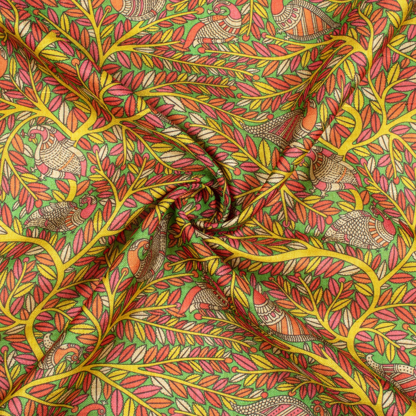 Yellow And Magenta Pink Leaf Pattern Digital Print Art Tusser Silk Fabric