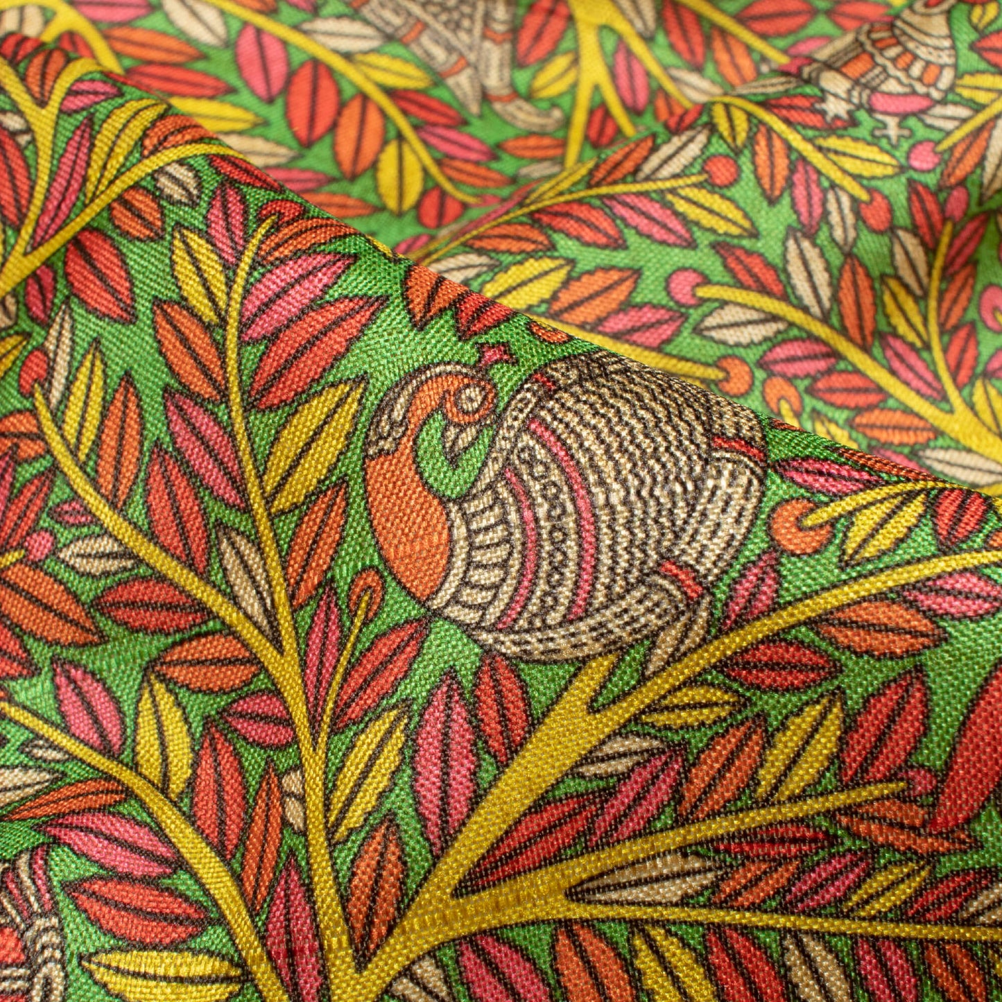 Yellow And Magenta Pink Leaf Pattern Digital Print Art Tusser Silk Fabric