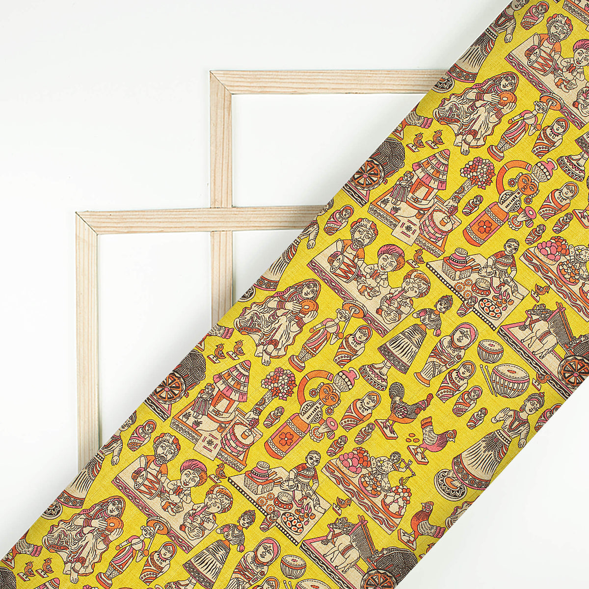 Bumblebee Yellow And Hot Pink Madhuvanii Pattern Digital Print Art Tusser Silk Fabric