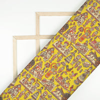 Bumblebee Yellow And Hot Pink Madhuvanii Pattern Digital Print Art Tusser Silk Fabric