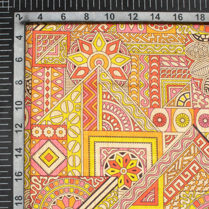 Hot Pink And Bumblebee Yellow Madhuvanii Pattern Digital Print Art Tusser Silk Fabric