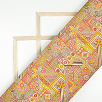 Hot Pink And Bumblebee Yellow Madhuvanii Pattern Digital Print Art Tusser Silk Fabric