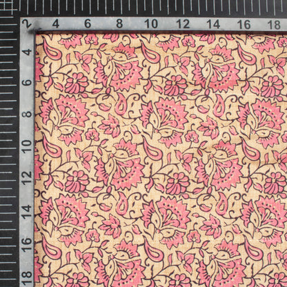 Taffy Pink And Off White Kalamkrii Pattern Digital Print Art Tusser Silk Fabric