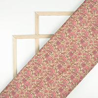 Taffy Pink And Off White Kalamkrii Pattern Digital Print Art Tusser Silk Fabric