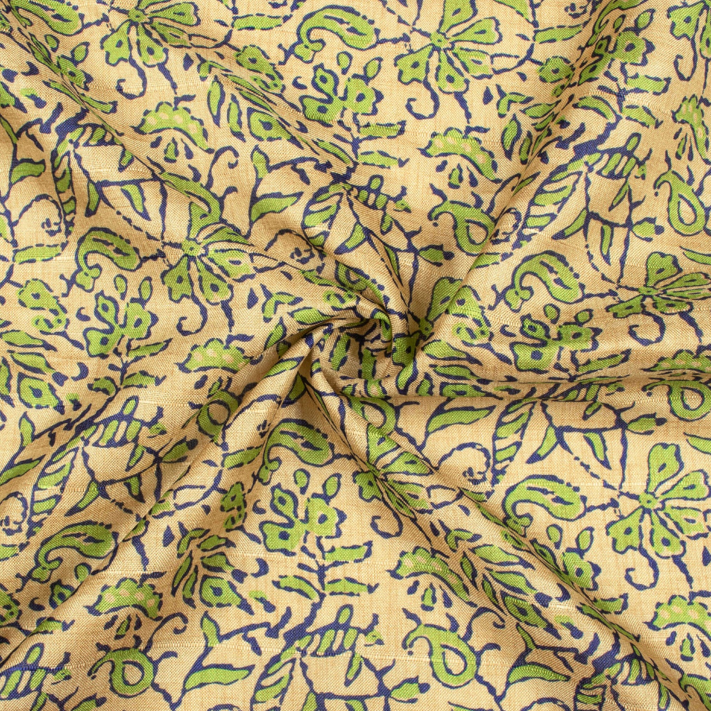 Ecru Beige And Pear Green Paisley Pattern Digital Print Art Tusser Silk Fabric