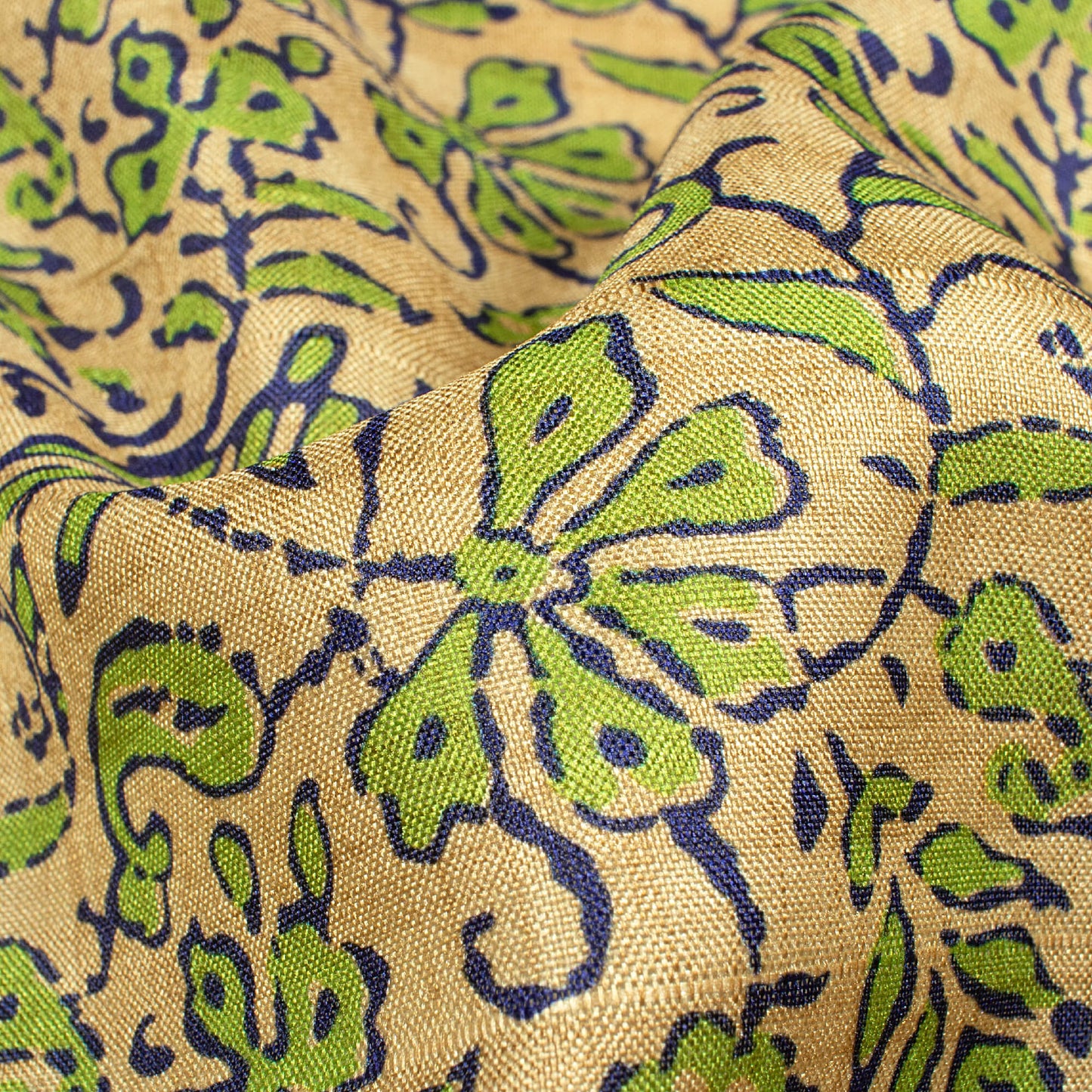 Ecru Beige And Pear Green Paisley Pattern Digital Print Art Tusser Silk Fabric