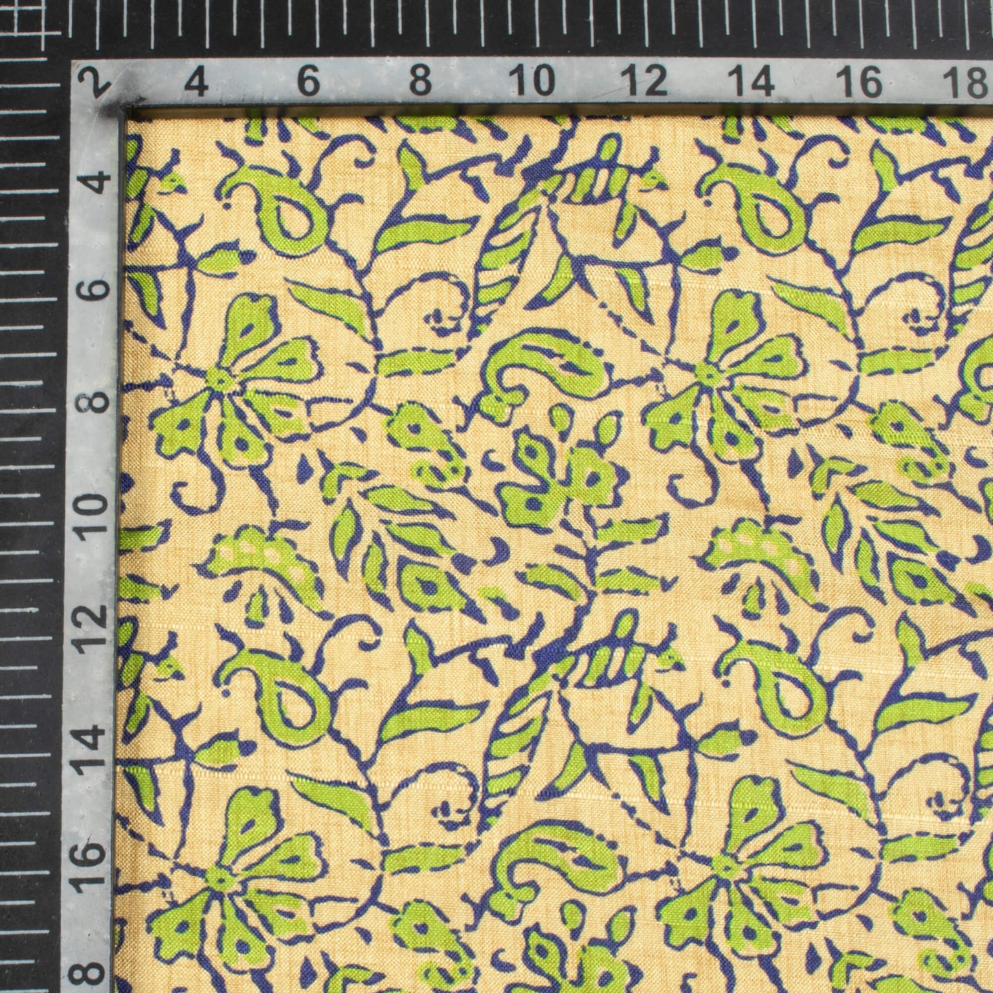 Ecru Beige And Pear Green Paisley Pattern Digital Print Art Tusser Silk Fabric