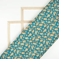 Dark Steel Blue And Off White Kalamkrii Pattern Digital Print Art Tusser Silk Fabric