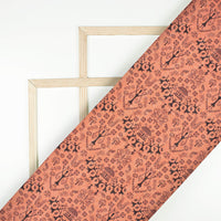 Coral Orange And Black Madhuvanii Pattern Digital Print Art Tusser Silk Fabric