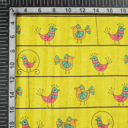 Bumblebee Yellow And Hot Pink Madhuvanii Pattern Digital Print Art Tusser Silk Fabric