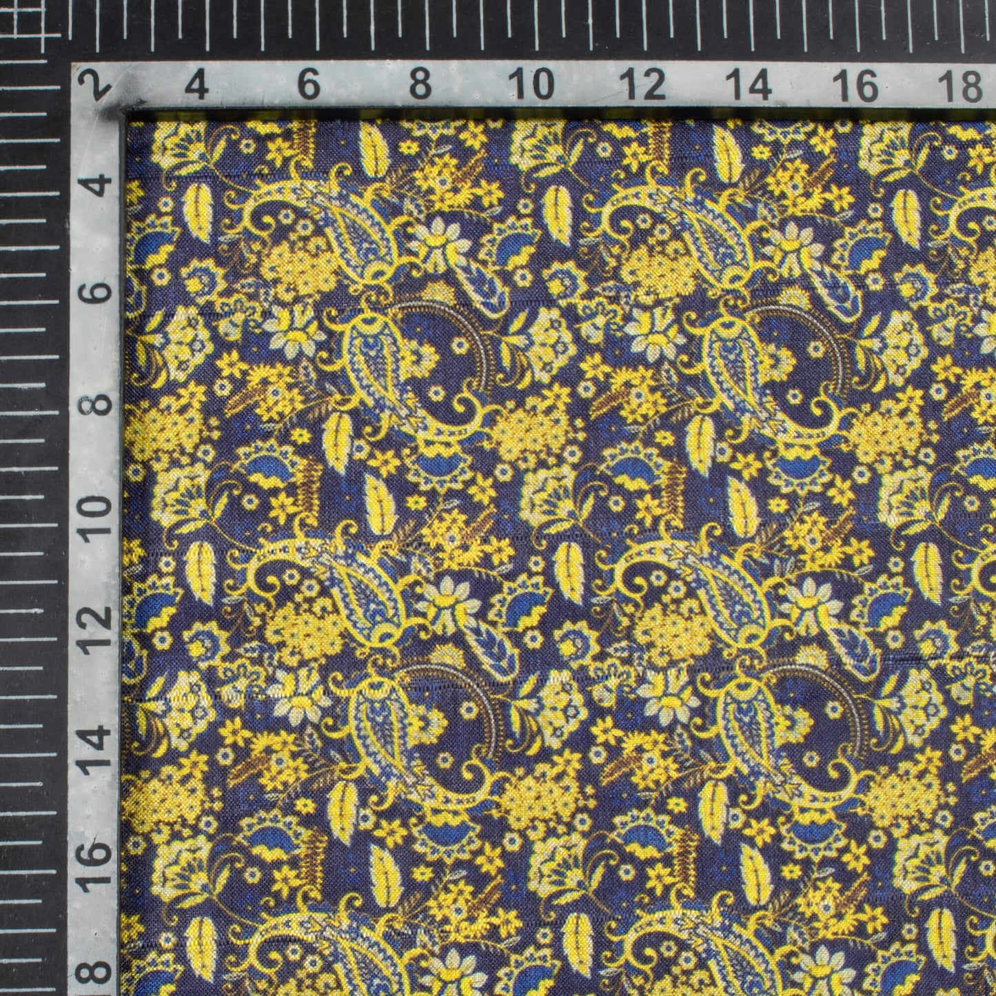 Navy Blue And Bumblebee Yellow Paisley Pattern Digital Print Art Tusser Silk Fabric