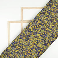 Navy Blue And Bumblebee Yellow Paisley Pattern Digital Print Art Tusser Silk Fabric