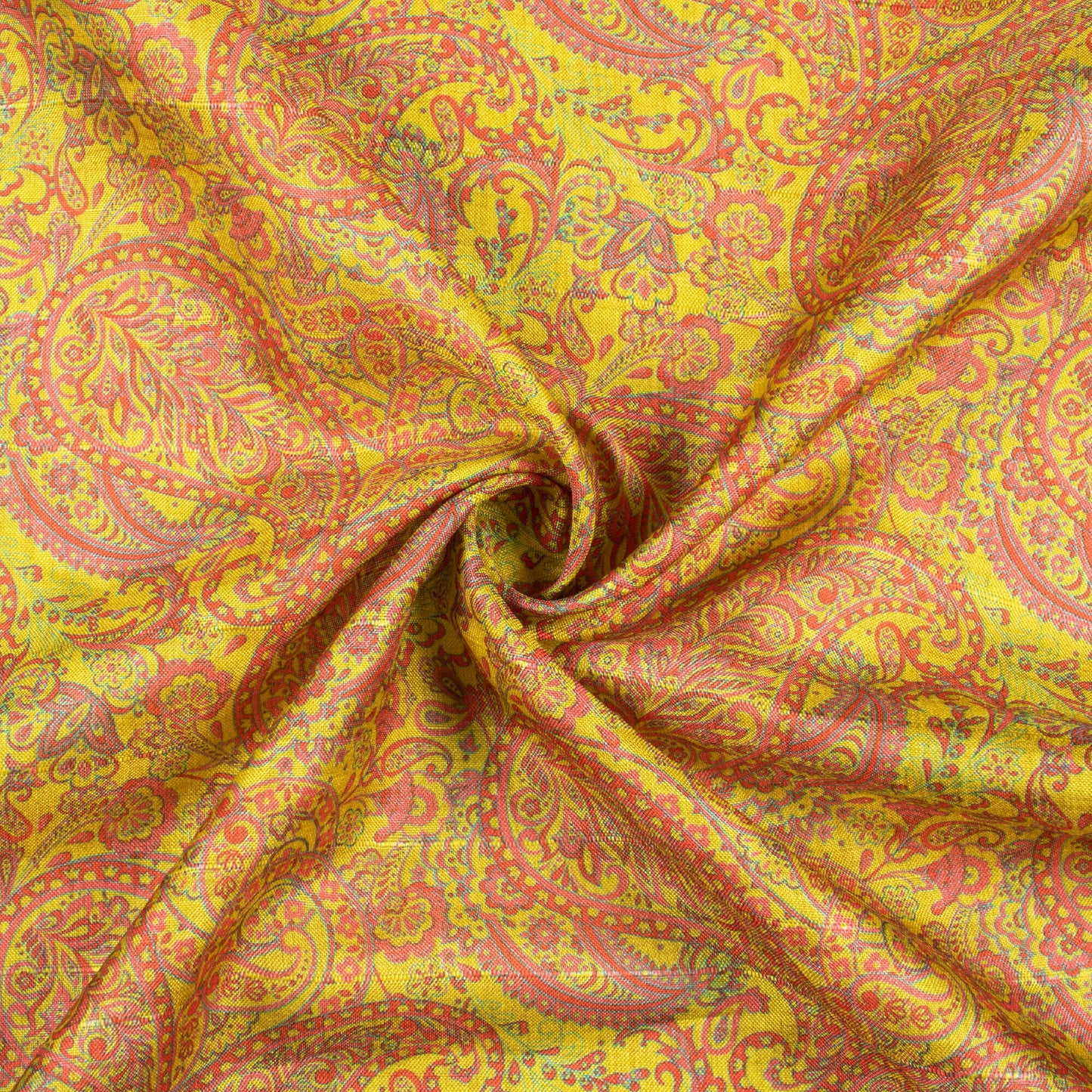 Bumblebee Yellow And Puch Pink Paisley Pattern Digital Print Art Tusser Silk Fabric