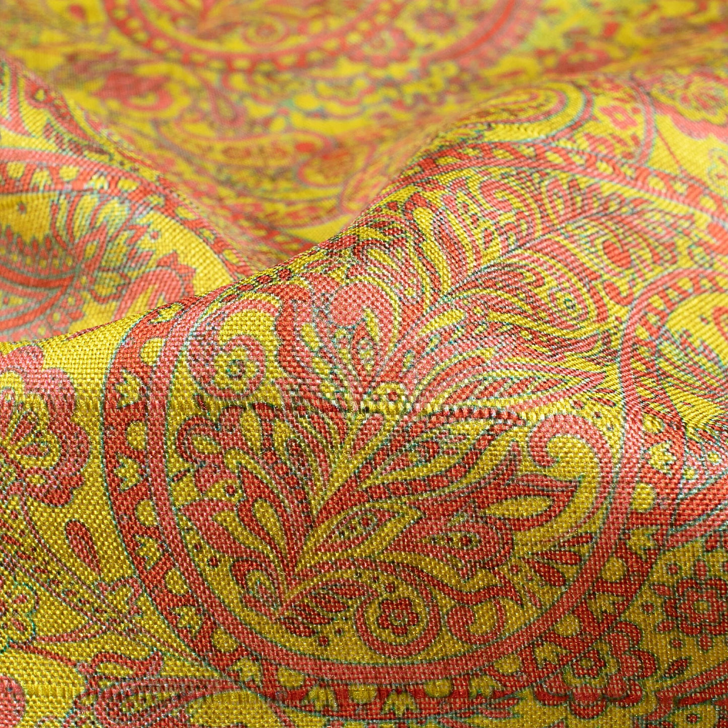 Bumblebee Yellow And Puch Pink Paisley Pattern Digital Print Art Tusser Silk Fabric