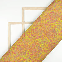 Bumblebee Yellow And Puch Pink Paisley Pattern Digital Print Art Tusser Silk Fabric