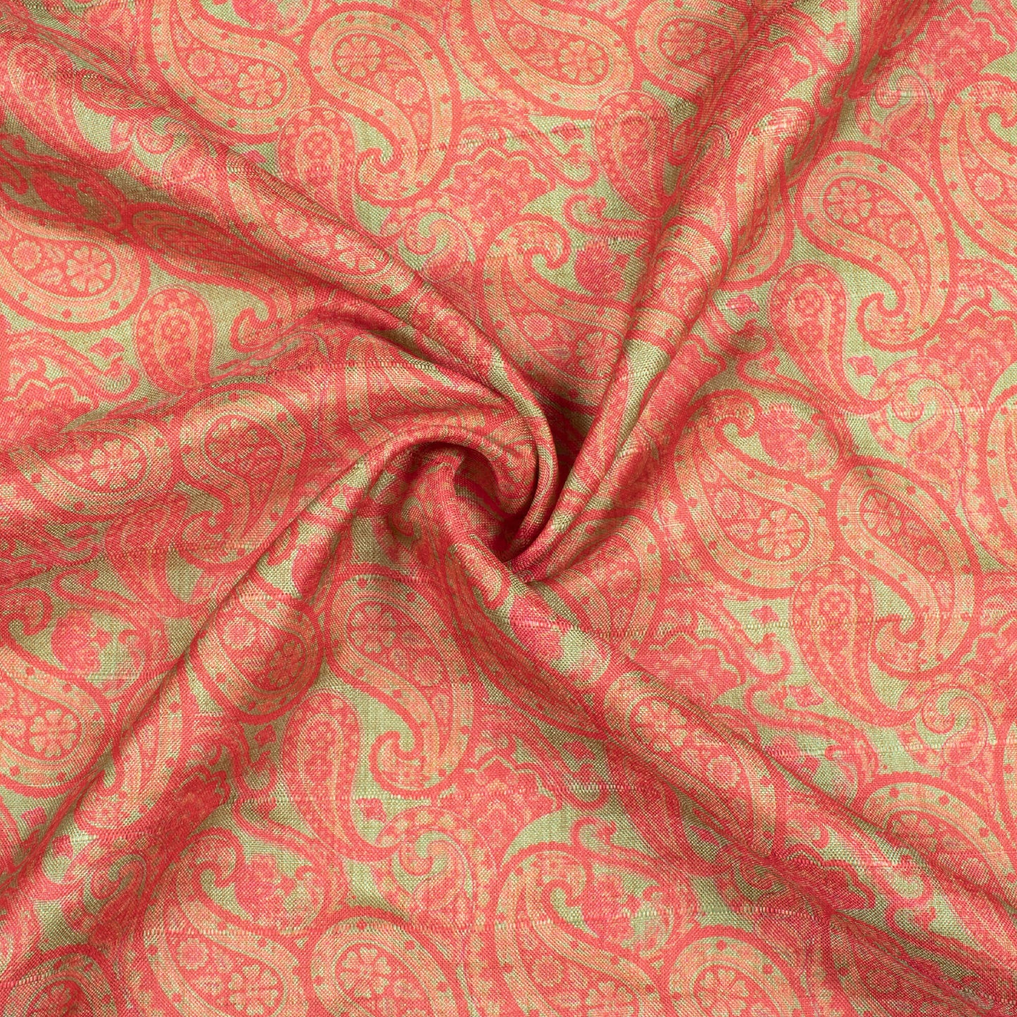 Desire Red And Pistachio Green Paisley Pattern Digital Print Art Tusser Silk Fabric