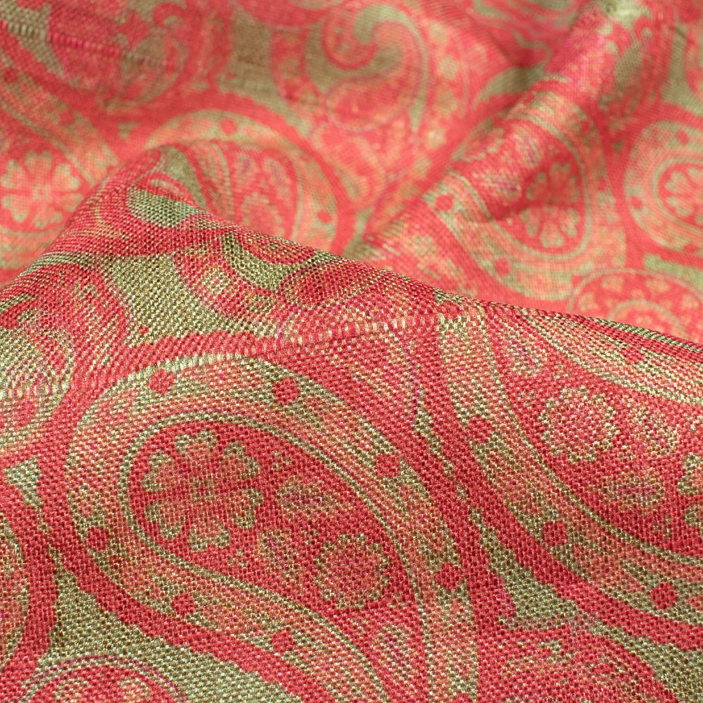 Desire Red And Pistachio Green Paisley Pattern Digital Print Art Tusser Silk Fabric