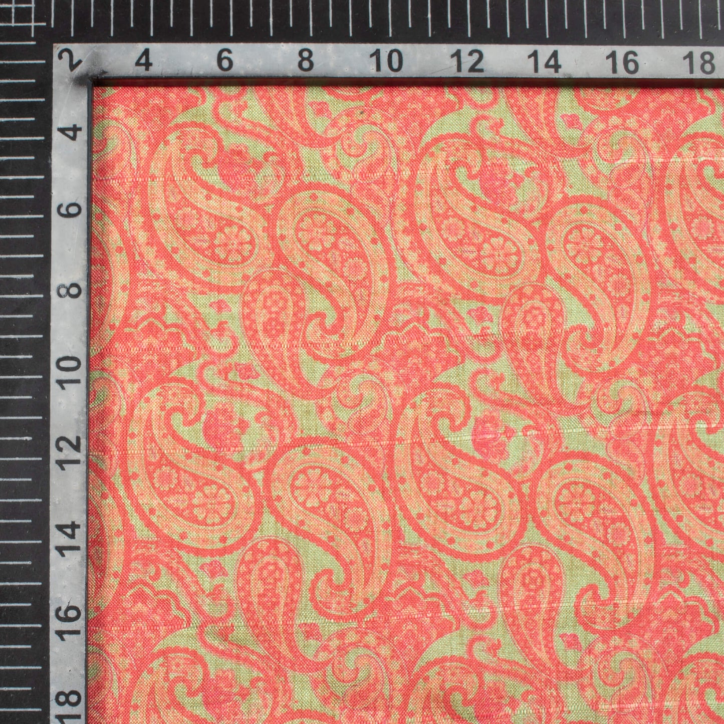 Desire Red And Pistachio Green Paisley Pattern Digital Print Art Tusser Silk Fabric