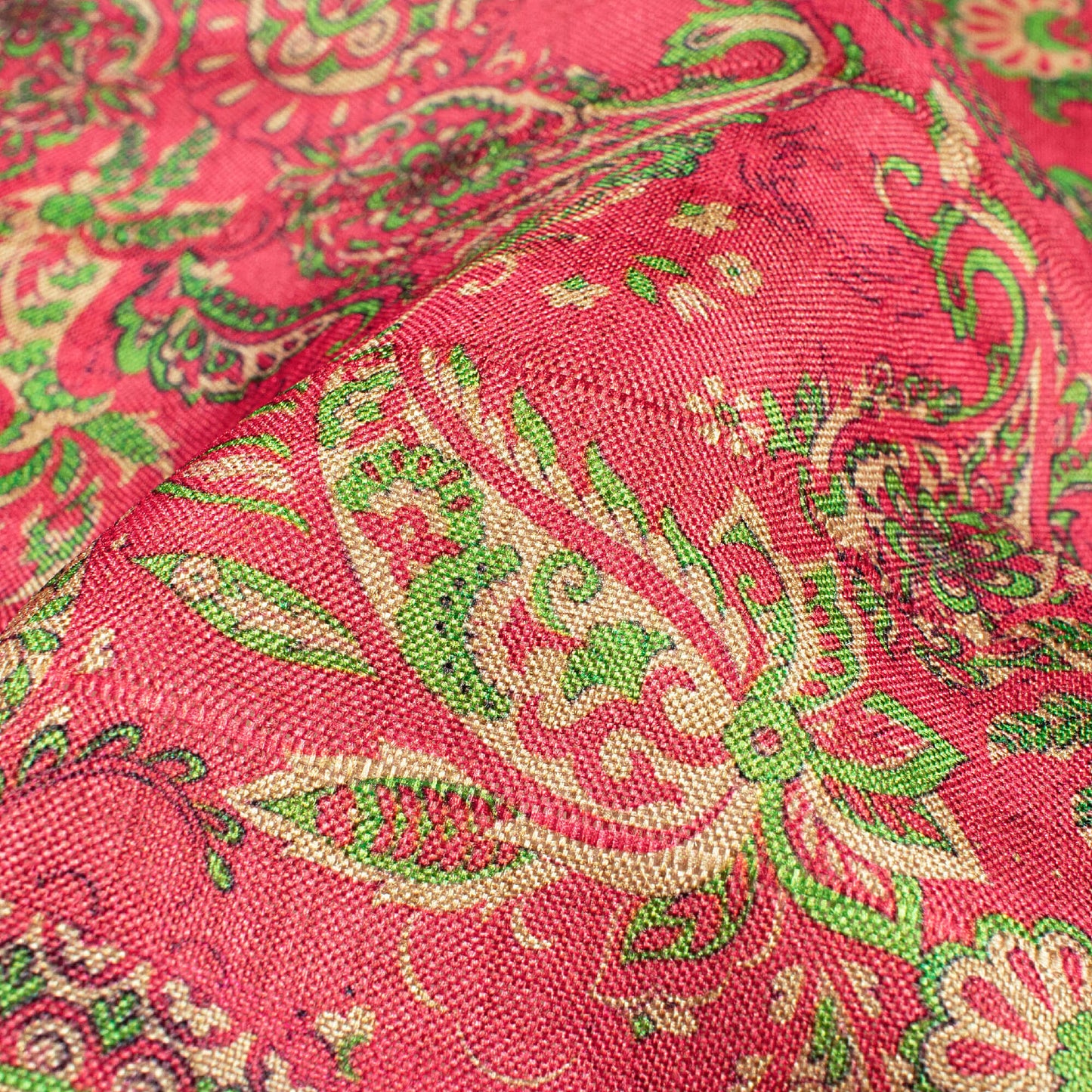 Punch Pink And Pear Green Paisley Pattern Digital Print Art Tusser Silk Fabric