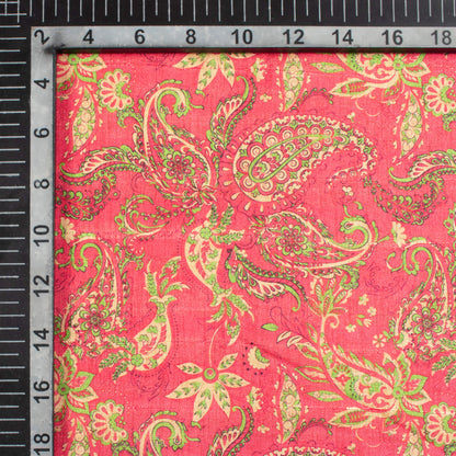 Punch Pink And Pear Green Paisley Pattern Digital Print Art Tusser Silk Fabric