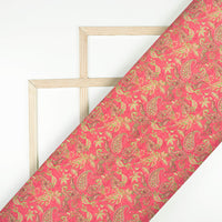Punch Pink And Pear Green Paisley Pattern Digital Print Art Tusser Silk Fabric