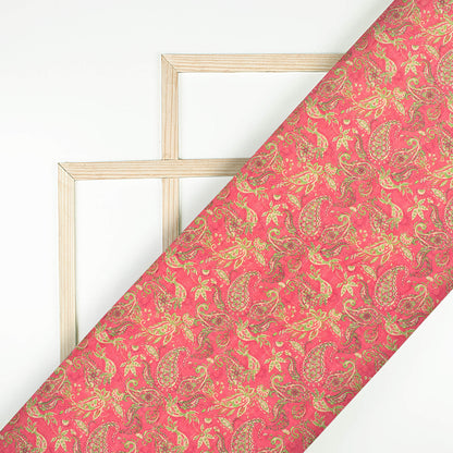 Punch Pink And Pear Green Paisley Pattern Digital Print Art Tusser Silk Fabric