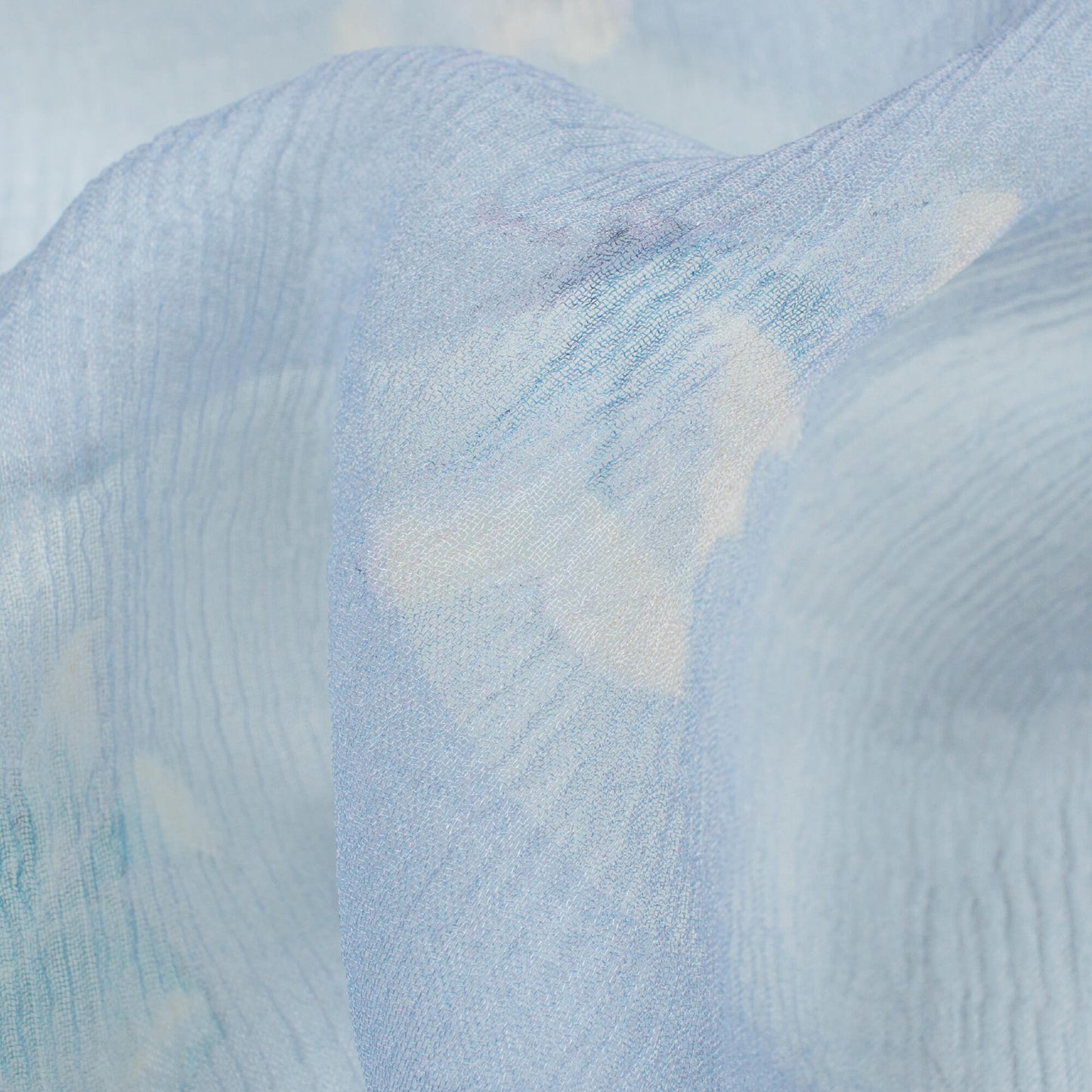 Jordy Blue And White Floral Pattern Digital Print Bemberg Chiffon Fabric