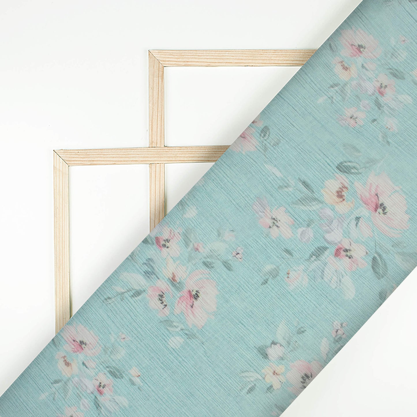 Turkish Blue And Pink Floral Pattern Digital Print Bemberg Chiffon Fabric