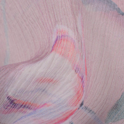 Thulian Pink And White Floral Pattern Digital Print Bemberg Chiffon Fabric