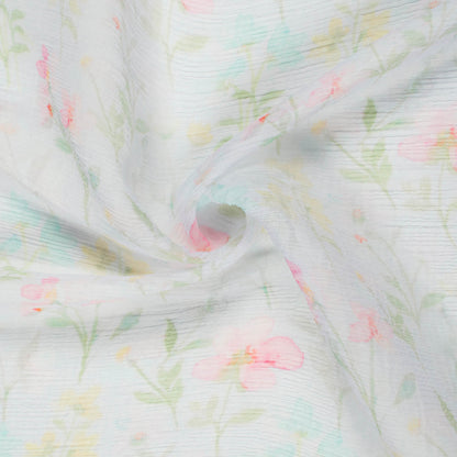 Pastel Blue And Pink Floral Pattern Digital Print Bemberg Chiffon Fabric