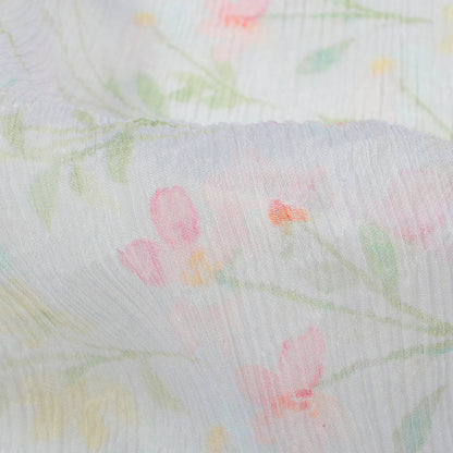 Pastel Blue And Pink Floral Pattern Digital Print Bemberg Chiffon Fabric