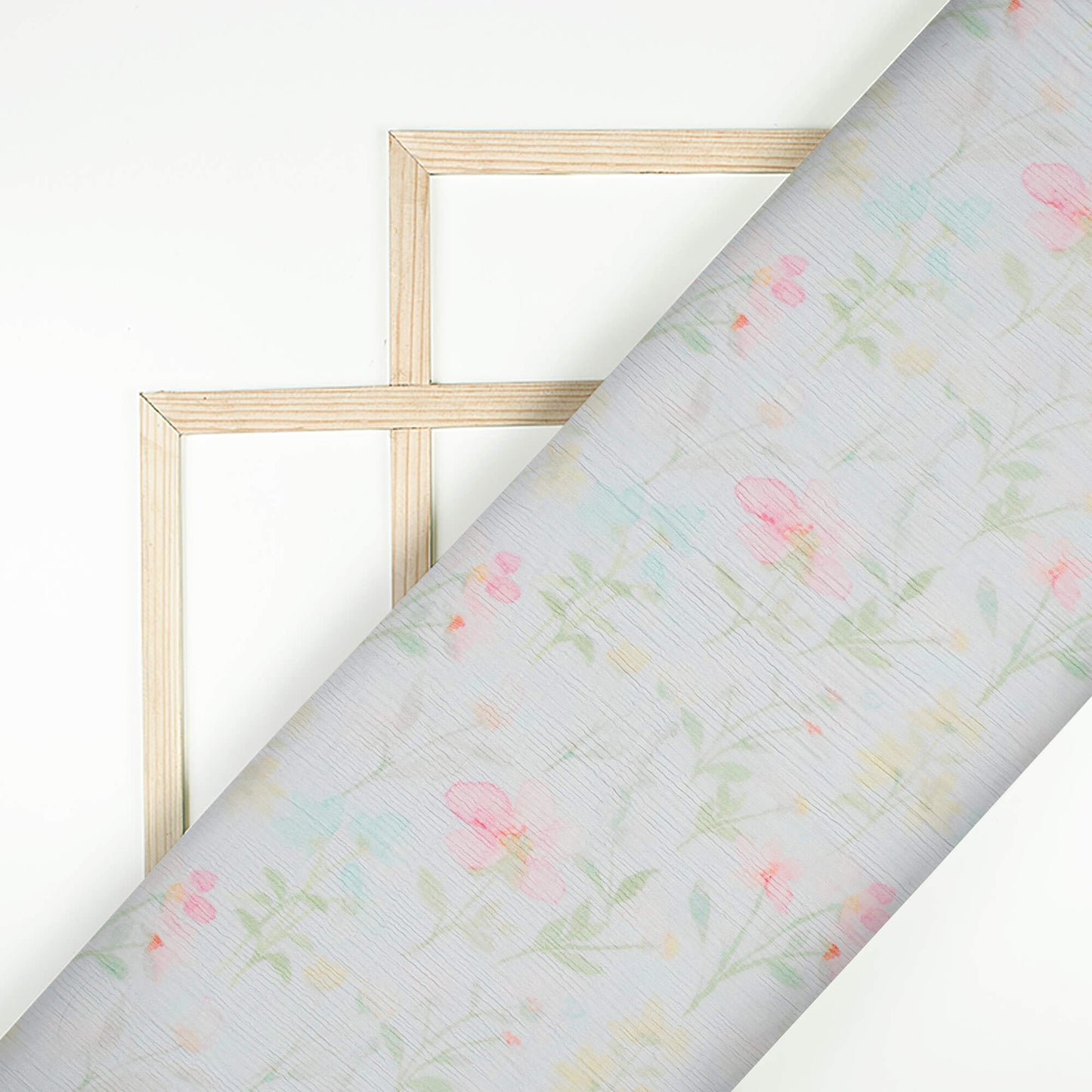 Pastel Blue And Pink Floral Pattern Digital Print Bemberg Chiffon Fabric