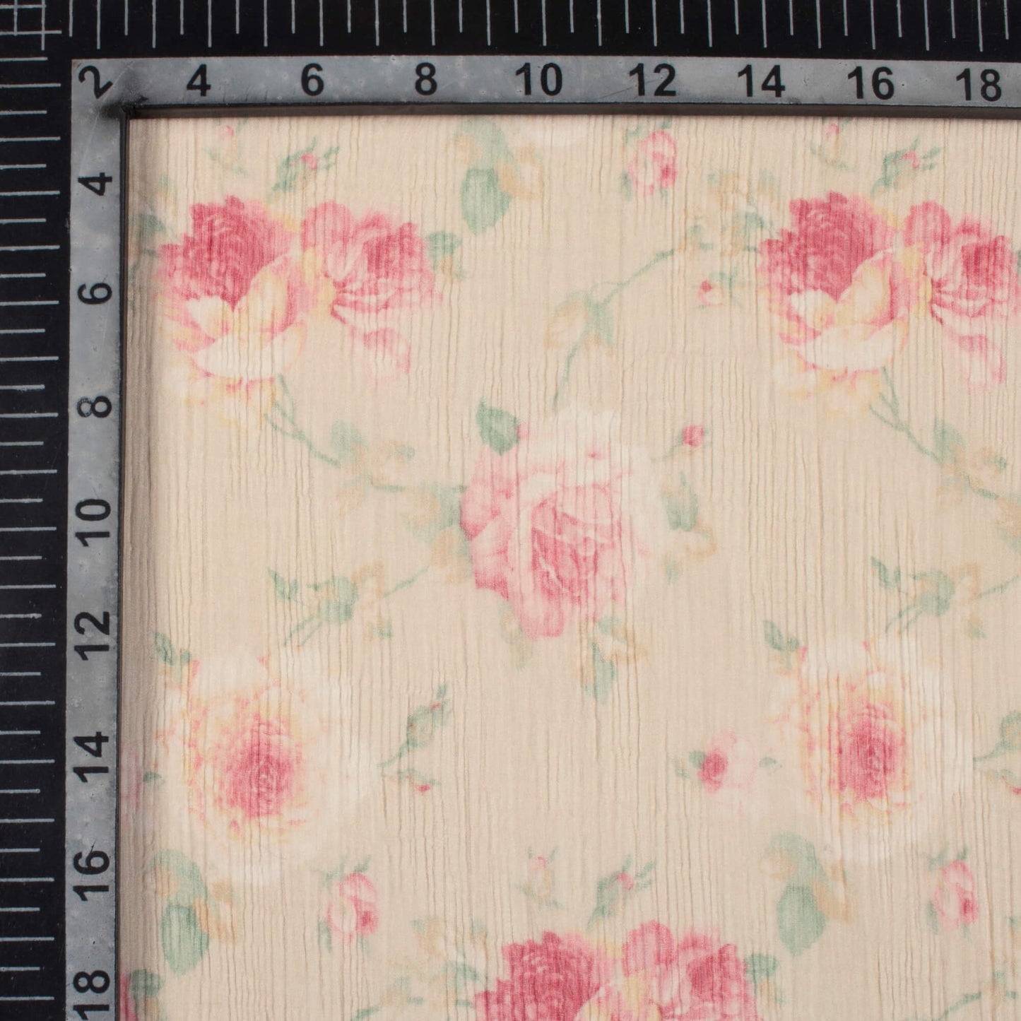Beige And Baby Pink Floral Pattern Digital Print Bemberg Chiffon Fabric