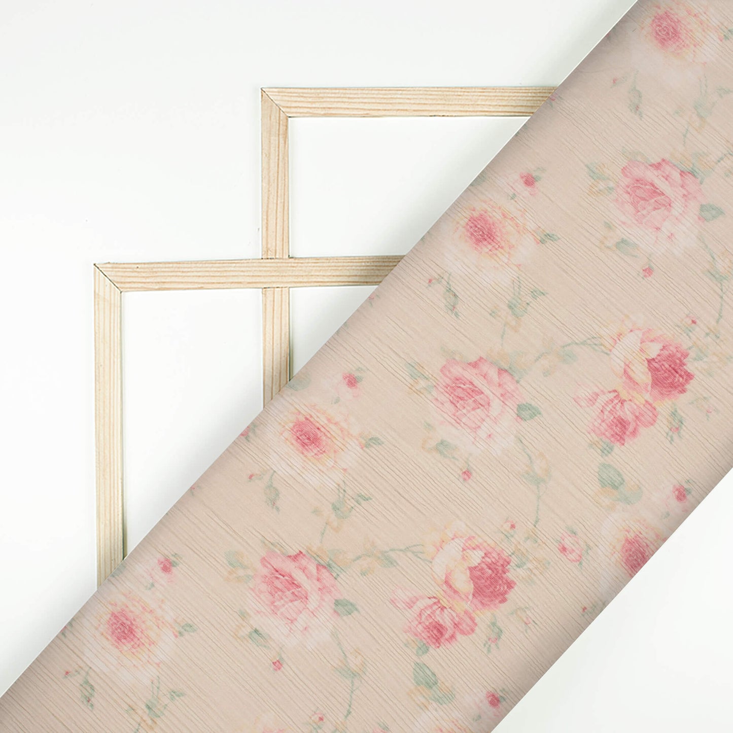 Beige And Baby Pink Floral Pattern Digital Print Bemberg Chiffon Fabric