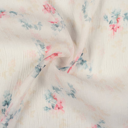 Oat Beige And Grey Floral Pattern Digital Print Bemberg Chiffon Fabric