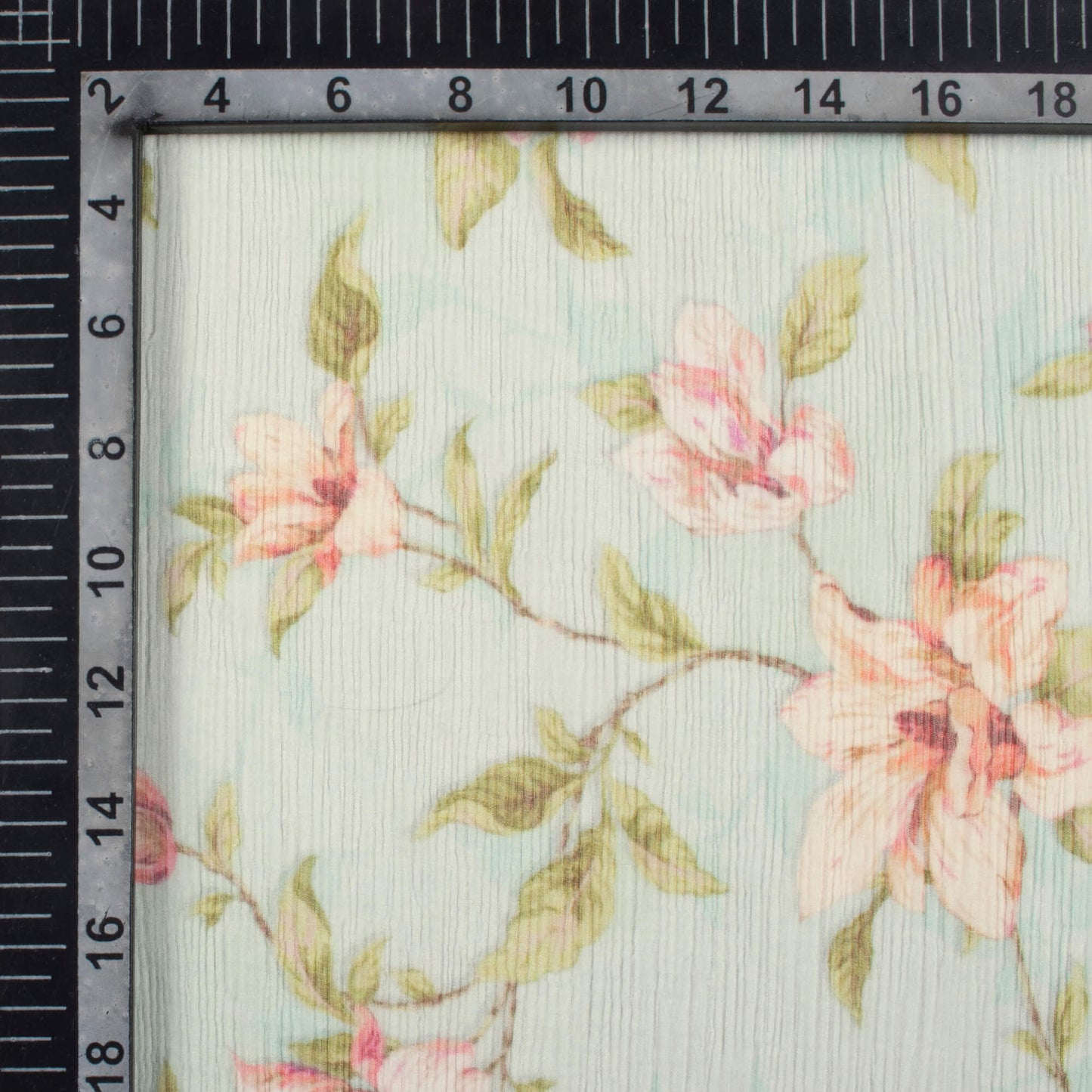 Baby Blue And Pink Floral Pattern Digital Print Bemberg Chiffon Fabric