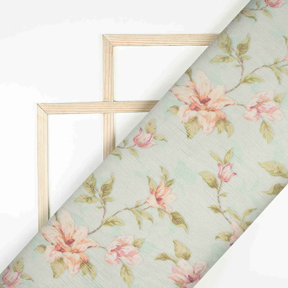 Baby Blue And Pink Floral Pattern Digital Print Bemberg Chiffon Fabric