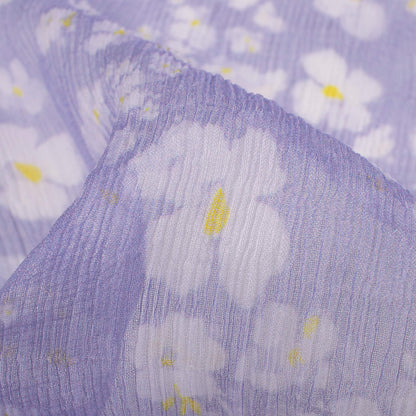 Iris Purple And White Floral Pattern Digital Print Bemberg Chiffon Fabric