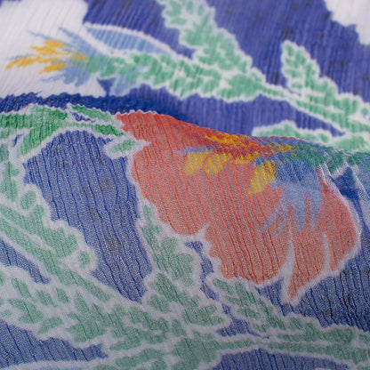 Royal Blue And Salmon Orange Floral Pattern Digital Print Bemberg Chiffon Fabric